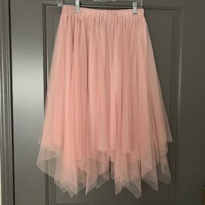 Pink tulle midi skirt